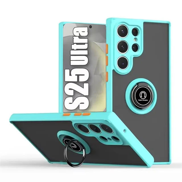 Magnetic Matte Case For Samsung Galaxy S25 S24 S23 S22 S21 S20 Ultra FE 5G S10 S9 Plus Lite Shock Proof Ring Holder Cover Funda