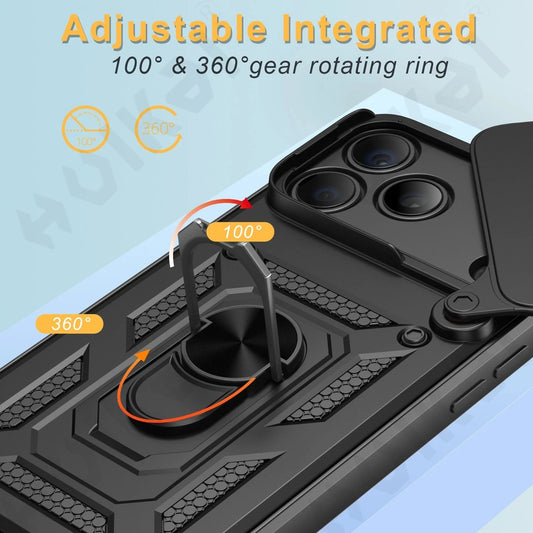 Shockproof Case For iPhone 17 16 15 14 13 12 11 Pro XS Max Plus Camera Lens Cover Phone Case with Ring Stand Armor rotate Cover