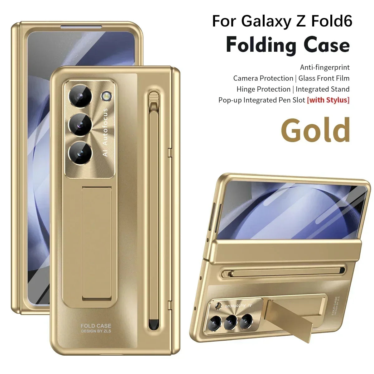 With Touch Pen Tempered Glass Film Stand Fold Phone Cover for Samsung Galaxy Z Fold 6 5 4 5G 360 Full Protection Hinge Case