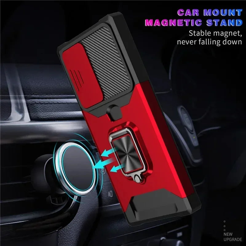 Shockproof Magnetic Holder case for Samsung Galaxy S25 S24 S23 S22 S21 Ultra Plus FE Note 20 Ultra With Card Solt Cover