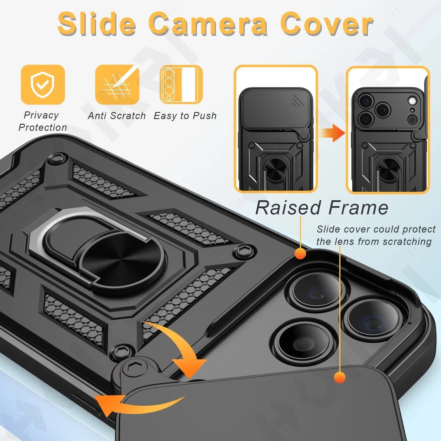 Shockproof Case For iPhone 17 16 15 14 13 12 11 Pro XS Max Plus Camera Lens Cover Phone Case with Ring Stand Armor rotate Cover