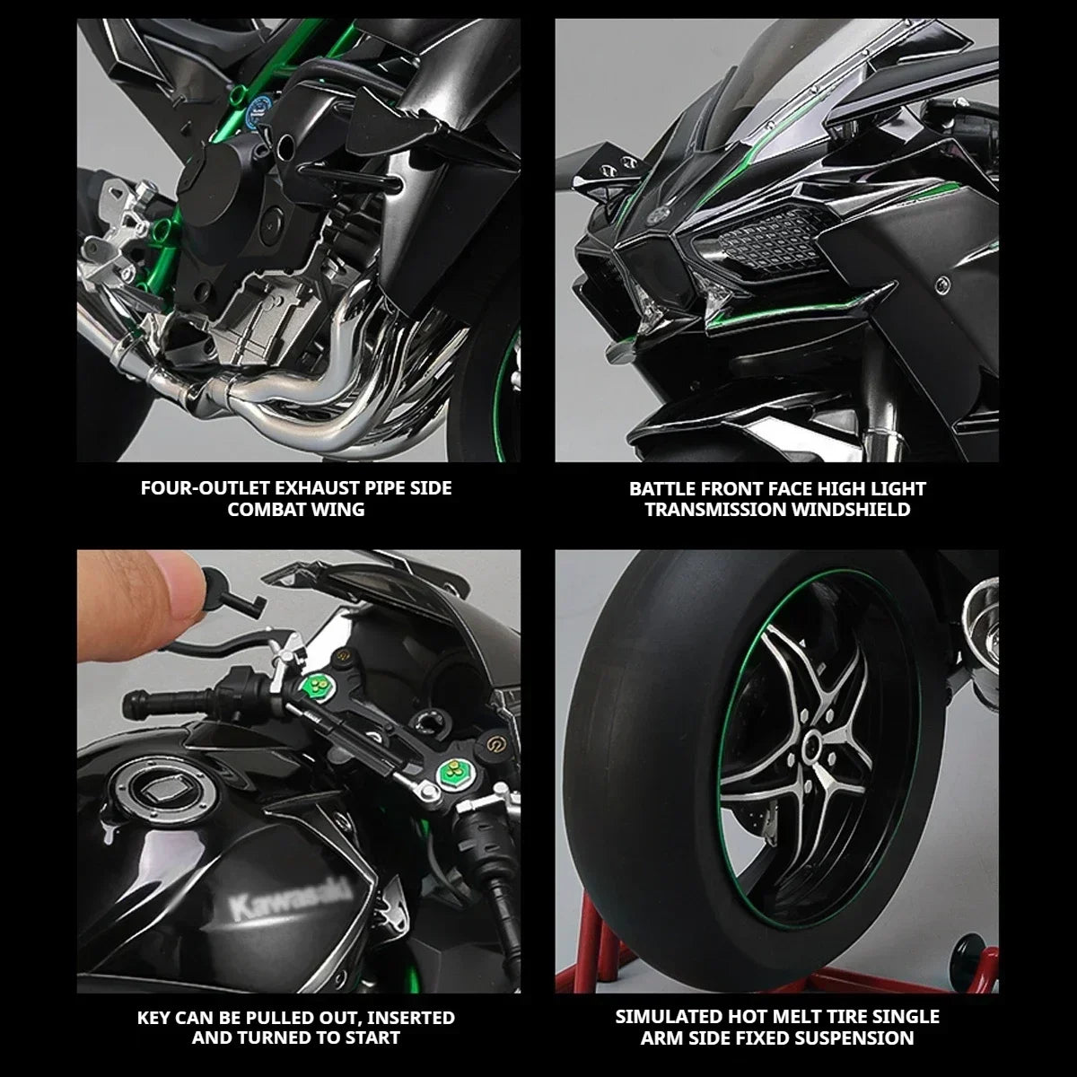Ignition Start SuPer-Large high-End Spray Dynamic1:6 Kawasaki h2r Simulation Locomotive Motorcycle Alloy Car Model Oversized Toy
