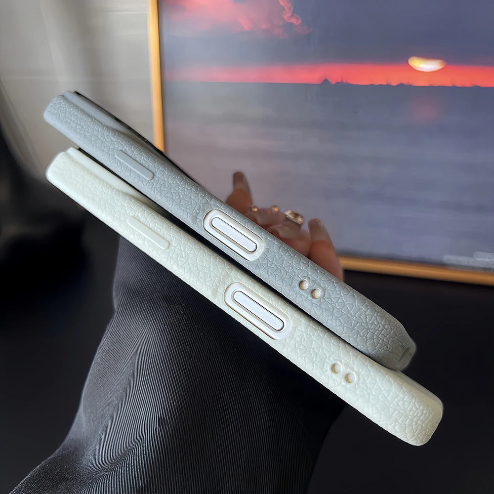 Frosted Hit Color Lichee Pattern Magnetic Phone Case For iPhone 17 Air 16 15 14 13 12 11 Pro Max Plus For Magsafe TPU Soft Cover