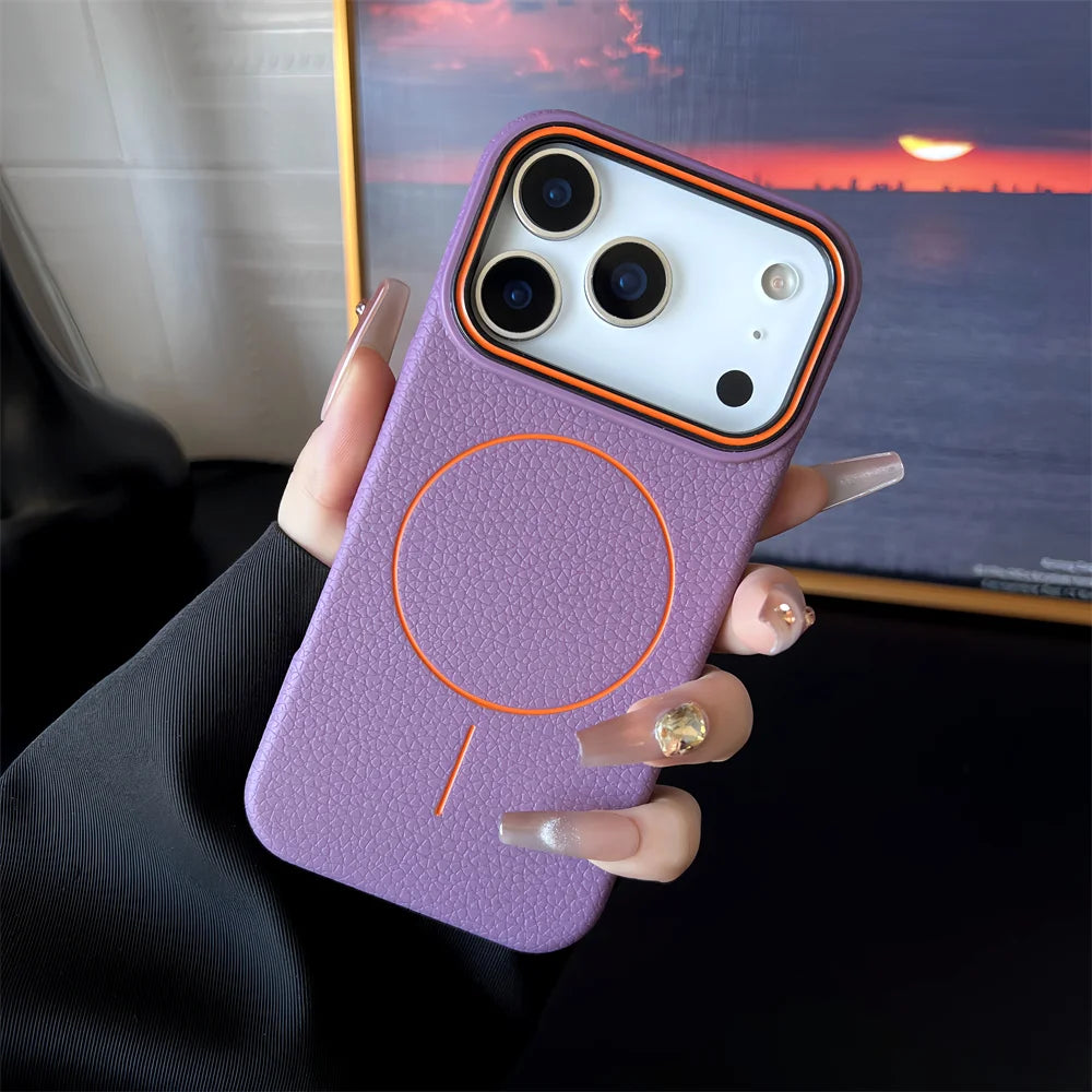 Frosted Hit Color Lichee Pattern Magnetic Phone Case For iPhone 17 Air 16 15 14 13 12 11 Pro Max Plus For Magsafe TPU Soft Cover