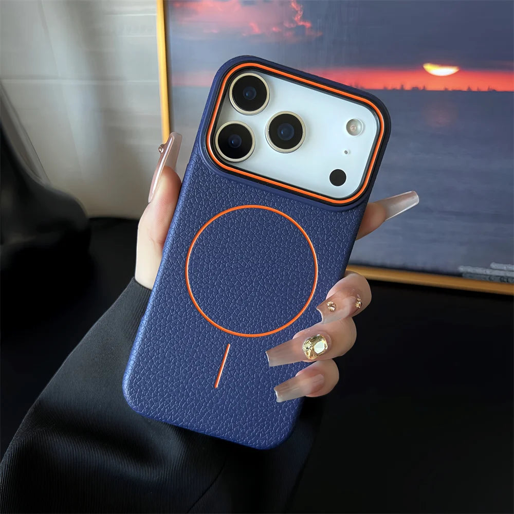 Frosted Hit Color Lichee Pattern Magnetic Phone Case For iPhone 17 Air 16 15 14 13 12 11 Pro Max Plus For Magsafe TPU Soft Cover