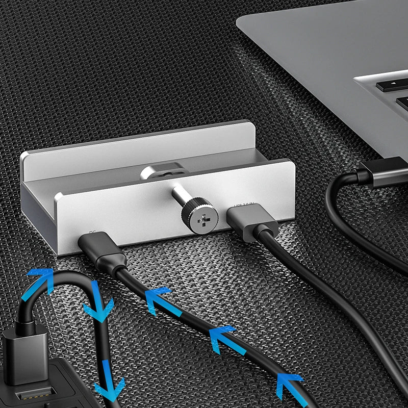 Aluminum Type C 4 Port USB 3.0 HUB Phone Holder SD TF USB Memory Card Reader DC Power Adapter Splitter Multiple Extend Dock