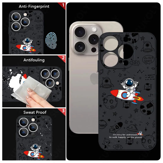 Cartoon Astronaut Pattern Case For iPhone 16 15 14 Pro Max 11 12 Shockproof Silicone Soft Phone Cover For iPhone 13 14 15 16 Pro