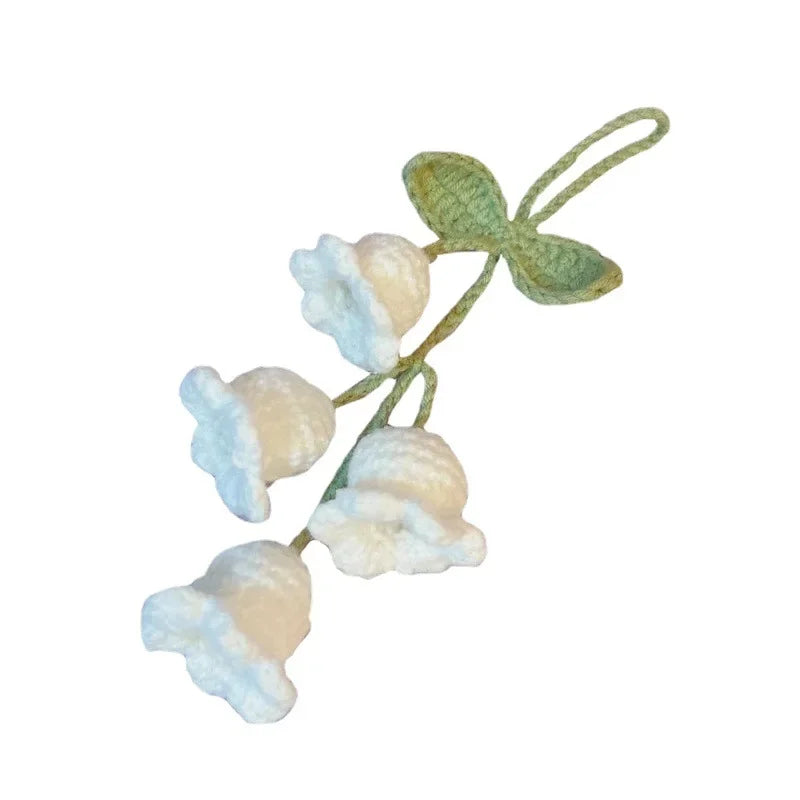 Lily Handmade Crochet Car Pendant Decoration Bluebell Flower Rearview Mirror of The Car Hanging Keychain Accessories Woman Gift