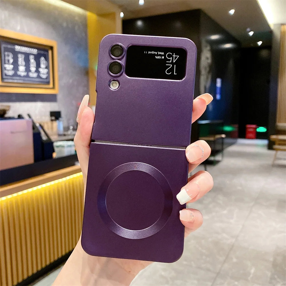 for Samsung ZFlip 4 Luxury for Magsafe Matte Case for Samsung Galaxy Z Flip 6 4 3 5 7 Flip4 Wireless Charger Soft Silicone Cover