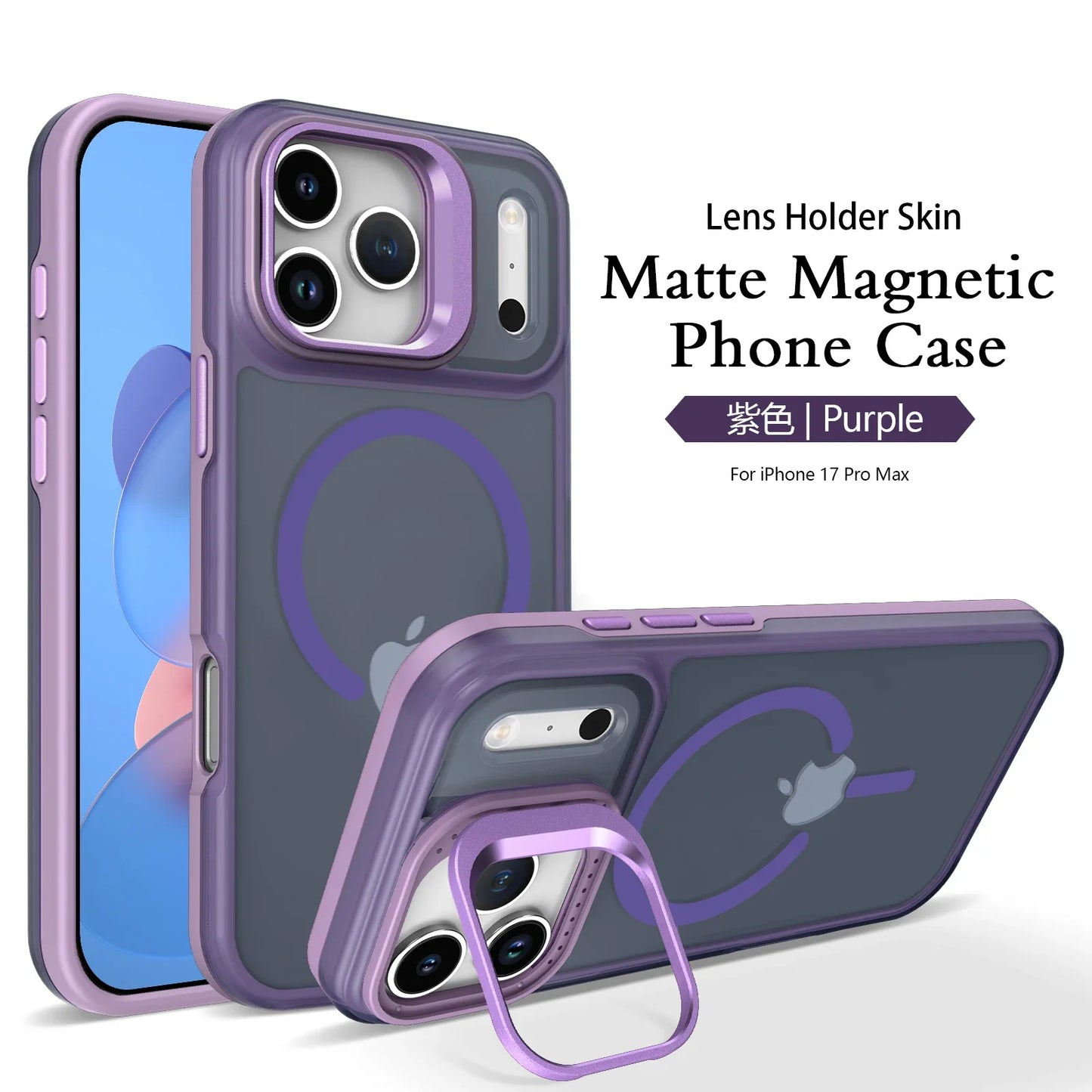 Luxury Matte Clear With Holder Shockproof Magnetic Magsafe Phone Case for IPhone 17 16 15 14 Plus 13 12 Pro Max 17Air 16e Cover