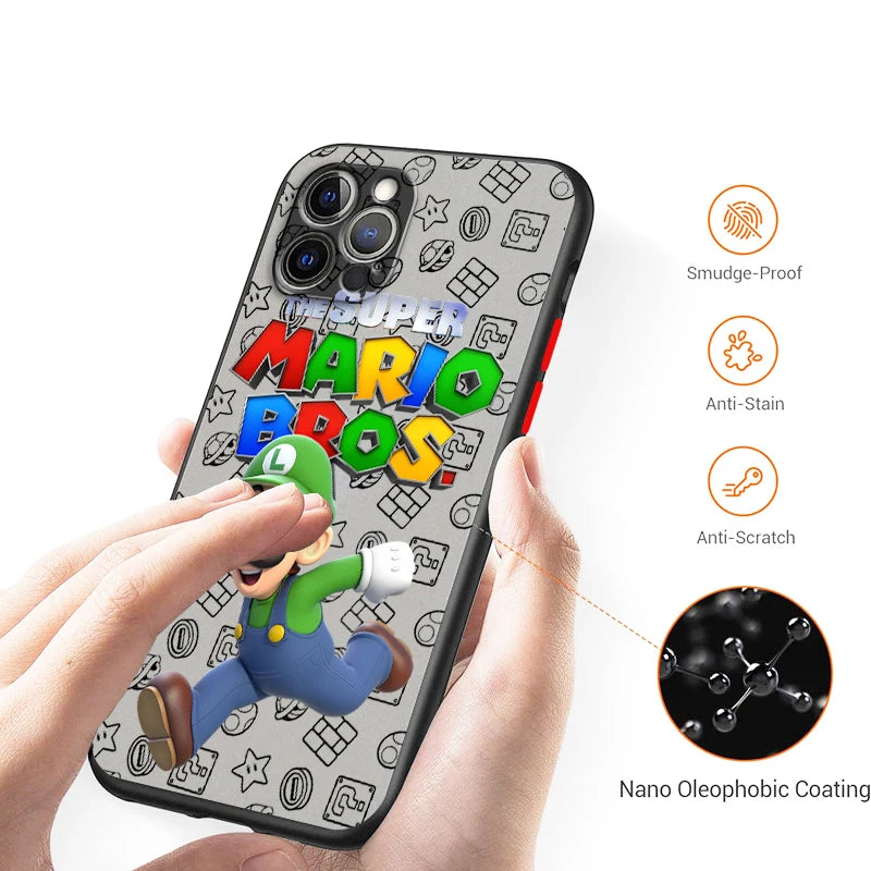 S-Super M-Marios B-Bros Cute Frosted Translucent For Apple iPhone 16 15 14 13 12 11 XS XR X Pro Max Plus Mini TPU Phone Case