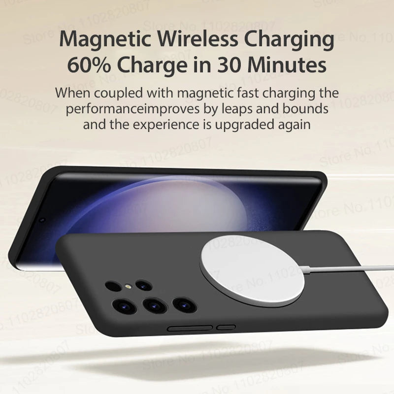 Original For Magsafe Silicone Case For Samsung Galaxy S22 S23 S24 S25 Ultra S21 FE Wireless Charging Magnetic Cover Accessories