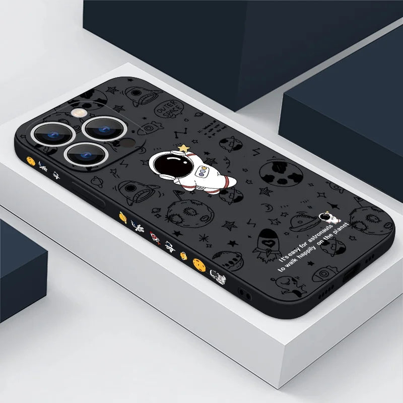 Cartoon Astronaut Pattern Case For iPhone 16 15 14 Pro Max 11 12 Shockproof Silicone Soft Phone Cover For iPhone 13 14 15 16 Pro