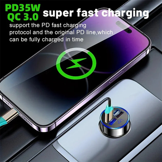 PD + QC 3.0 Fast Charging Car Phone Charger Adapter 4 Ports Usb Car Charger Type C PD35W Quick Charge 3.0 Car Charger