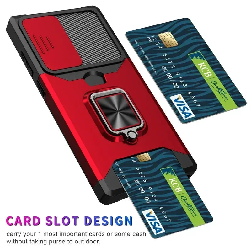 Shockproof Magnetic Holder case for Samsung Galaxy S25 S24 S23 S22 S21 Ultra Plus FE Note 20 Ultra With Card Solt Cover