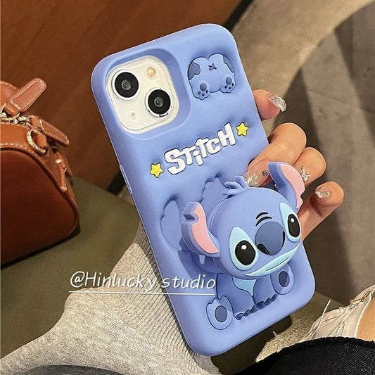 For iPhone 14 Plus 15 Pro Max 11 12 Pro 13 Pro X XS Max XR SE 7 8 Plus Cute Stitch Head Grip Tok Holder Silicon Soft Phone Case