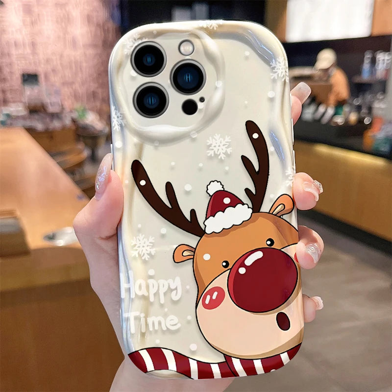 Christmas Pattern Case for iPhone 16 15 14 Pro Max 13 12 Mini 11 XS X XR 8 7 Plus SE 2022 2020 Silicone Shockproof Cover Funda