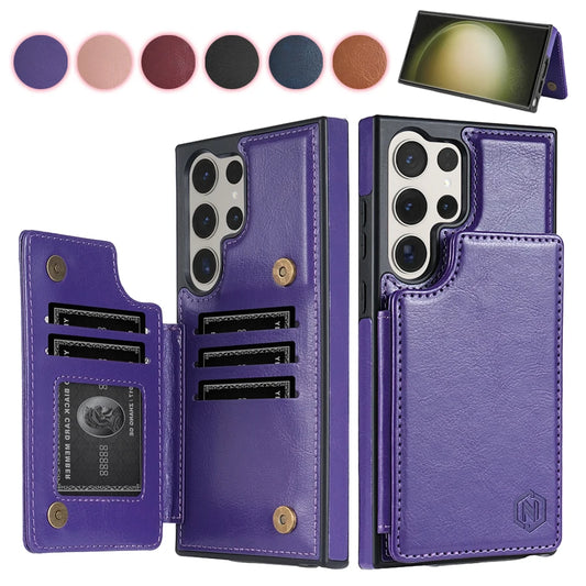 Wallet Magnetic Double Buckle RFID Blocking Card Slot Leather Case For Samsung Galaxy S25 Ultra S24 FE S23 Plus S22 S21 S20 FE