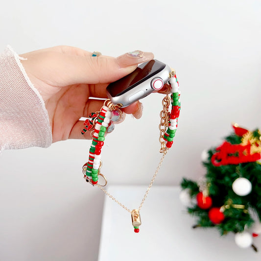 Christmas Strap for Apple Watch Band 44mm 40mm 38mm 41mm 42mm 45mm Stainless Steel Bracelet for IWatch Series 9 8 7 6 5 4 3 SE 2