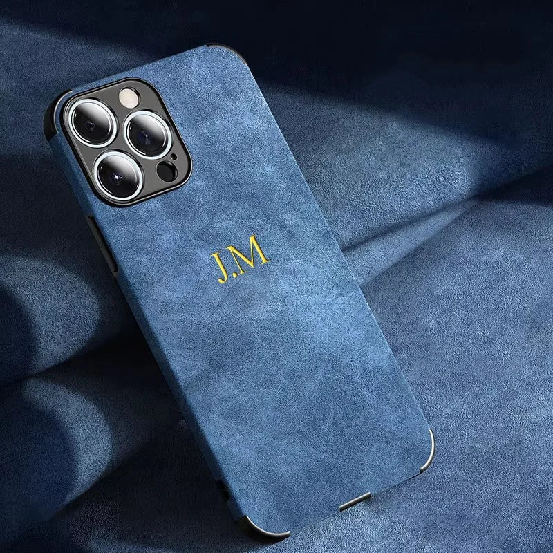Personalized Initials Customized Name Case For iPhone 16 15 14 13 12 Pro Max Luxury suede Leather DIY Engraved Cover 11 Pro Max
