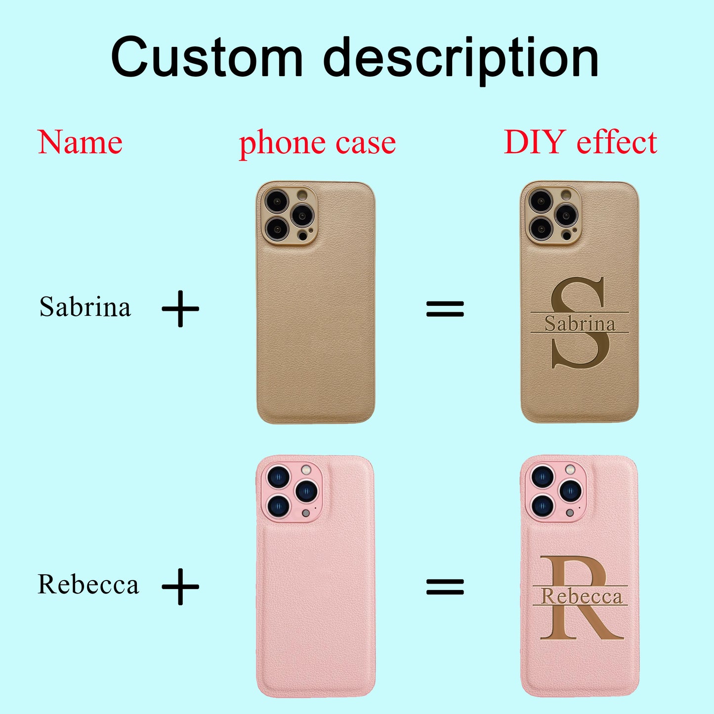 Personalized Customized Initials Name Case For iPhone 16 15 14 13 12 11 Pro Max Plus Big Letter Laser Engraving Leather Cover