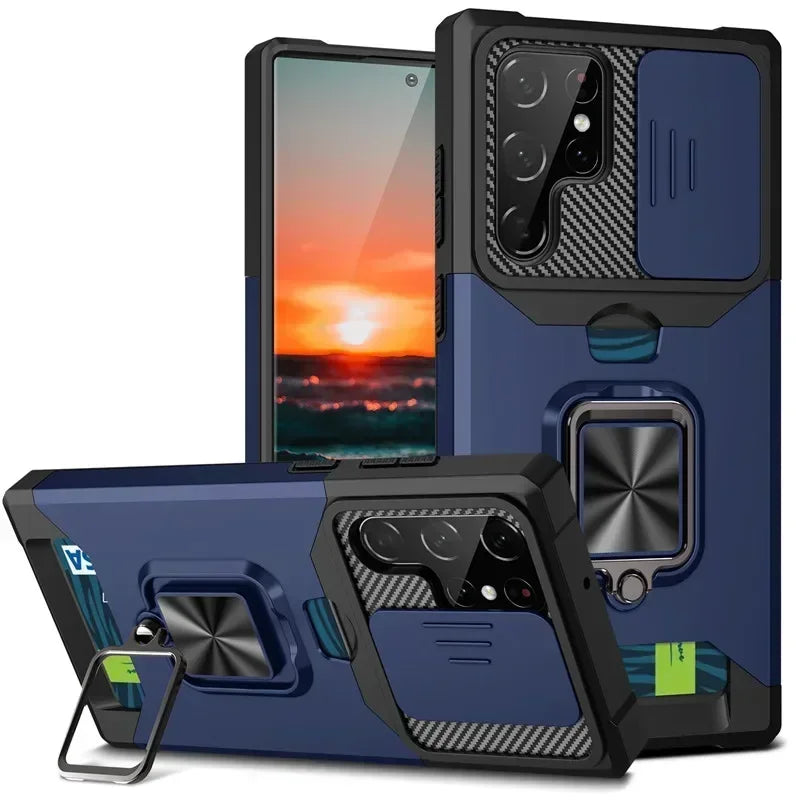 Shockproof Magnetic Holder case for Samsung Galaxy S25 S24 S23 S22 S21 Ultra Plus FE Note 20 Ultra With Card Solt Cover