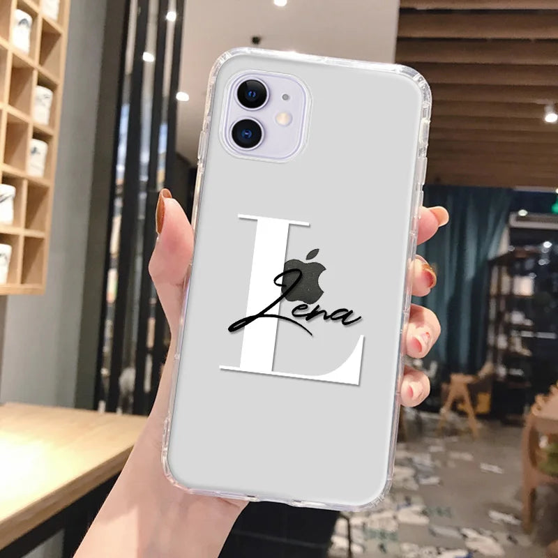 DIY Customi Name Letters Case For iPhone 16 15 14 13 12 11 Pro Max 7 8 SE 2020 2022 X XR XS Clear Soft TPU Silicone Cover Fundas