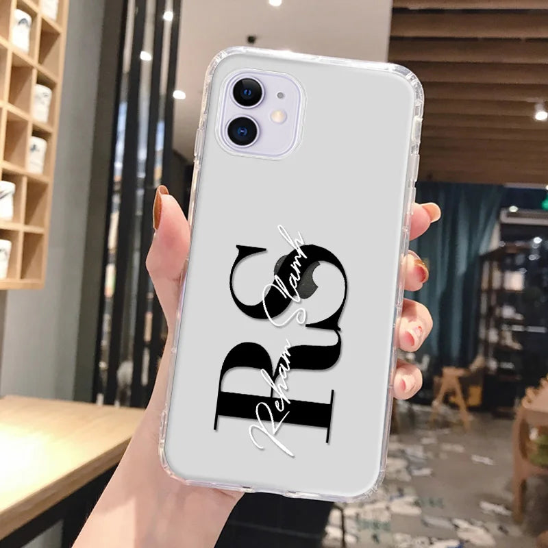 DIY Customi Name Letters Case For iPhone 16 15 14 13 12 11 Pro Max 7 8 SE 2020 2022 X XR XS Clear Soft TPU Silicone Cover Fundas