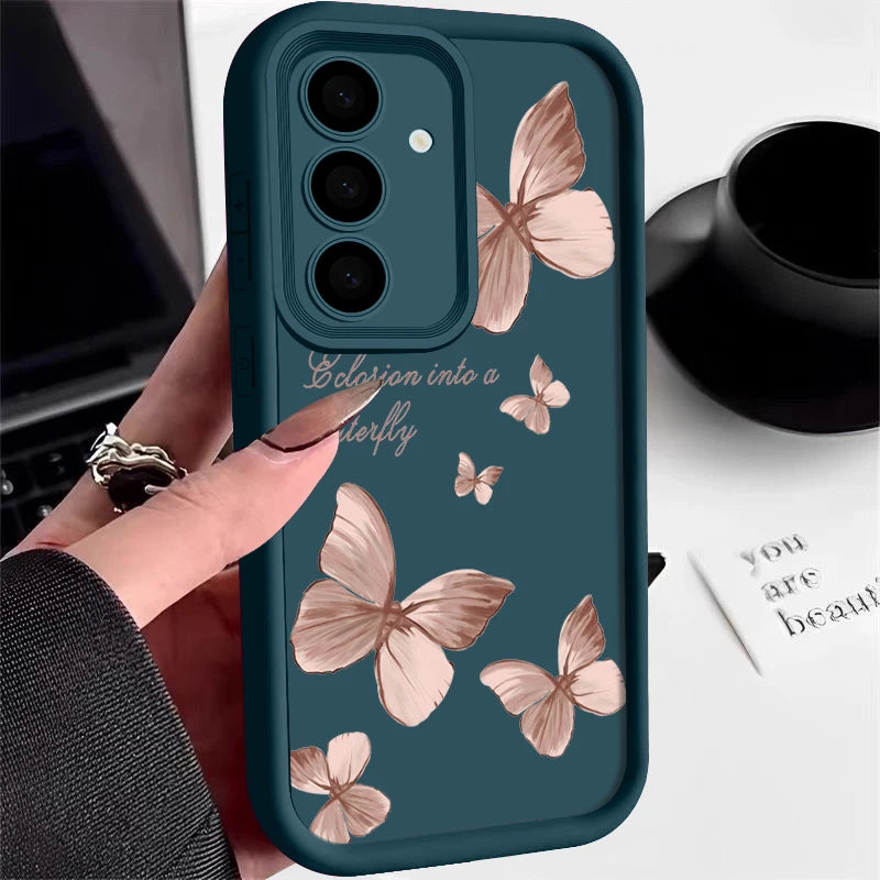 Gold Butterfly Soft TPU Case For Samsung Galaxy A55 A54 A15 A56 A16 A35 A53 A25 5G S25 S24 S23 S22 Ultra Plus S23 FE Phone Cover
