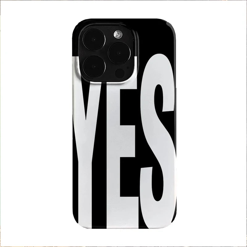 NO and YES Personalized Art Black and White Letters Phone Case For iPhone 16 15 14 13 12 11 Pro XS Max 7 8 Plus MINI Y2K Cover