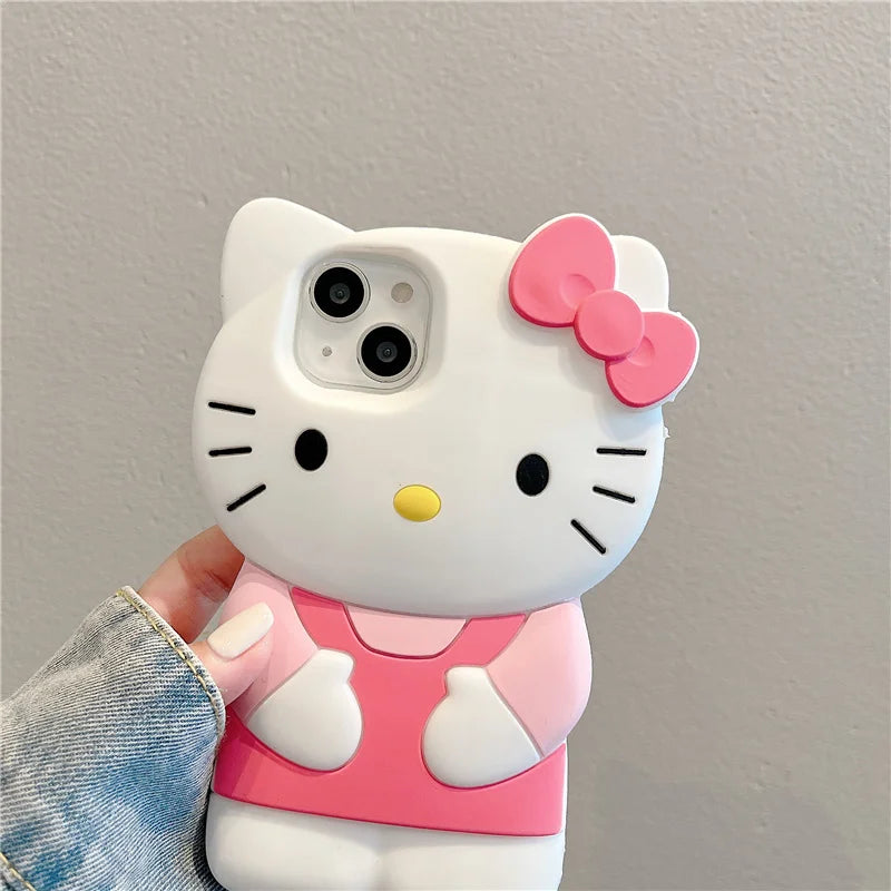 For iPhone 16 15 14 13 12 11 Pro Plus mini Max Xs XR 6 7 8 SE Silicone Bow Pink Hello Kitty Soft Cover Case