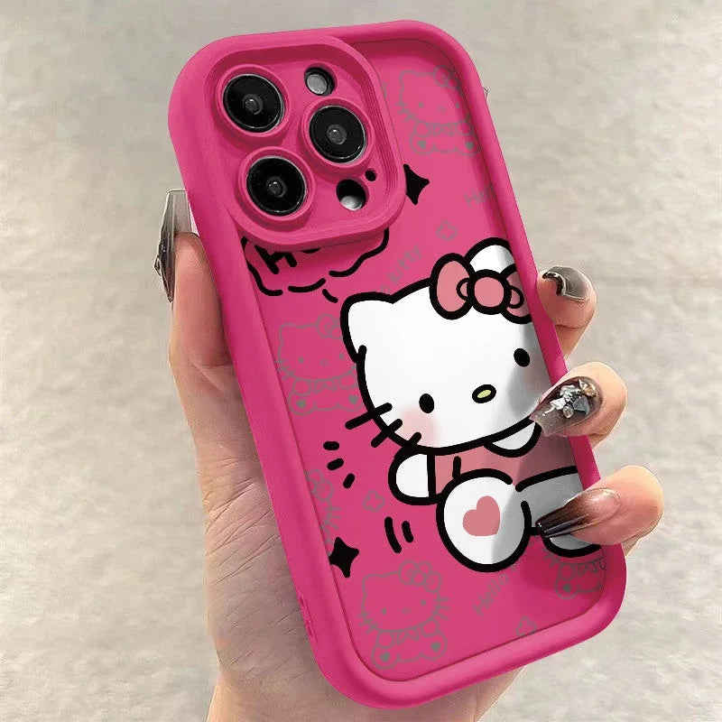 Ins Lovely Hello Kitty Phone Case For iPhone 16 Pro Max 15 14 13 12 11 Xr Xs Max 7 8 PLUS Y2K Cartoon Anime Anti Fall phone Case