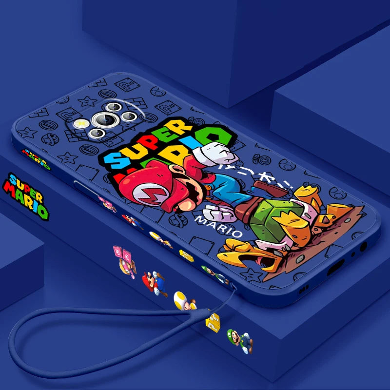 S-Super M-Marios B-Bros Liquid Left Rope For Xiaomi Mi Poco X6 X5 X4 X3 M6 M5 M5S M4 M3 F5 F4 F3 Pro 5G Cover Phone Case