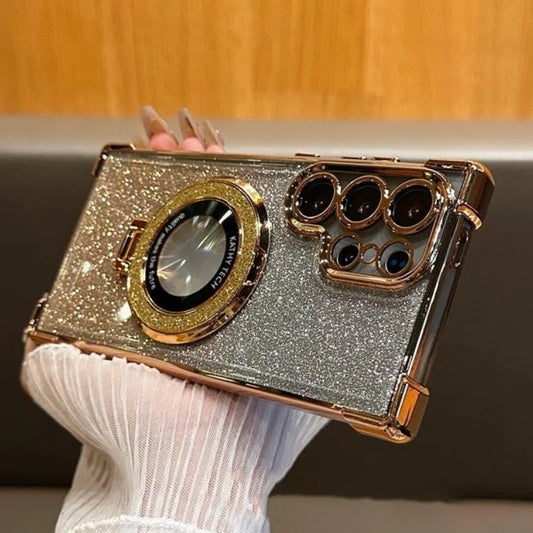 Luxury Magsafe Holde Glitter Case for Samsung Galaxy A24 A55 5G A53 A54 S24 Ultra S23 FE S22 S21 S20 Plus Shockproof Clear Cover