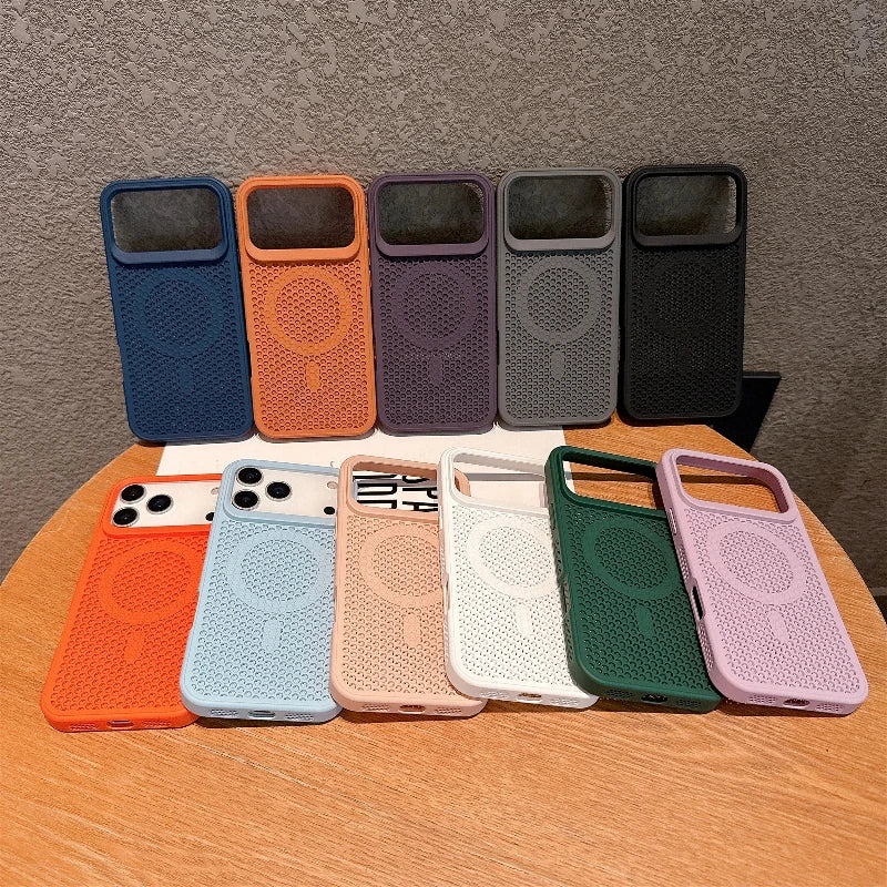 Heat Dissipation Mesh For Magsafe Wireless Charging Case For iPhone 17 16 15 14 Plus 13 12 Pro Max 17 Air Breathable Hard Cover