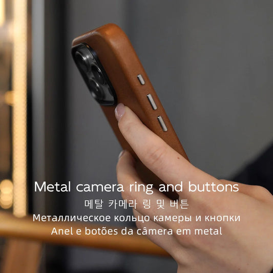 YMW Magnetic Genuine Leather Case for iPhone 17 16 Pro Max 15 14 Personality Horsehide Magnetic Phone Cover