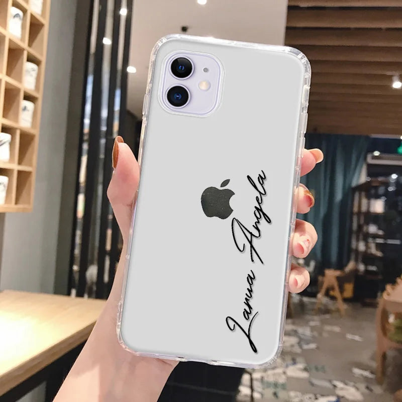 DIY Customi Name Letters Case For iPhone 16 15 14 13 12 11 Pro Max 7 8 SE 2020 2022 X XR XS Clear Soft TPU Silicone Cover Fundas