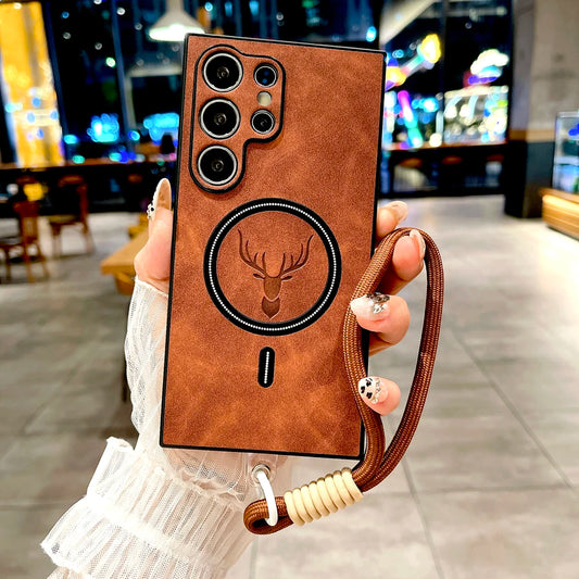 Faux Leather Retra Lanyard Case For Samsung Galaxy S25 S24 S23 S22 S21 Ultra Plus FE S25Ultra For Magsafe Wireless Charge Covers