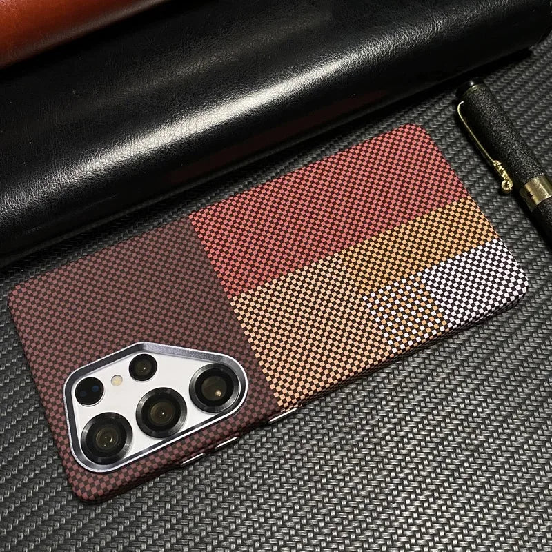 For Samsung S25 S23 S24 Ultra Plus Carbon Fibre Relief MagSafe Phone Case Wireless Charging PC Shockproof Cover For Galaxy S25+