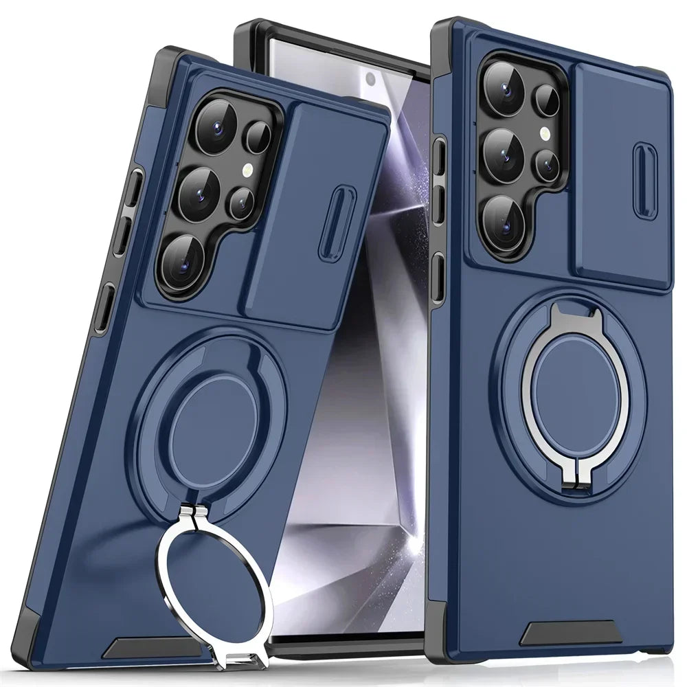 Armor Magnetic Bracket Case for Samsung S25 S24 S22 S21 S23 S20 Ultra Plus FE Slide Camera Protection Shockproof Cover