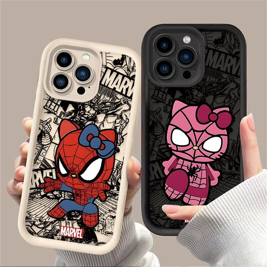 Spider Man Cute Hello Kitty Silicone Phone Case For iPhone 15 Case iPhone 14 13 12 11 Pro Max X XS XR 7 8 Plus SE 2020 TPU Cover