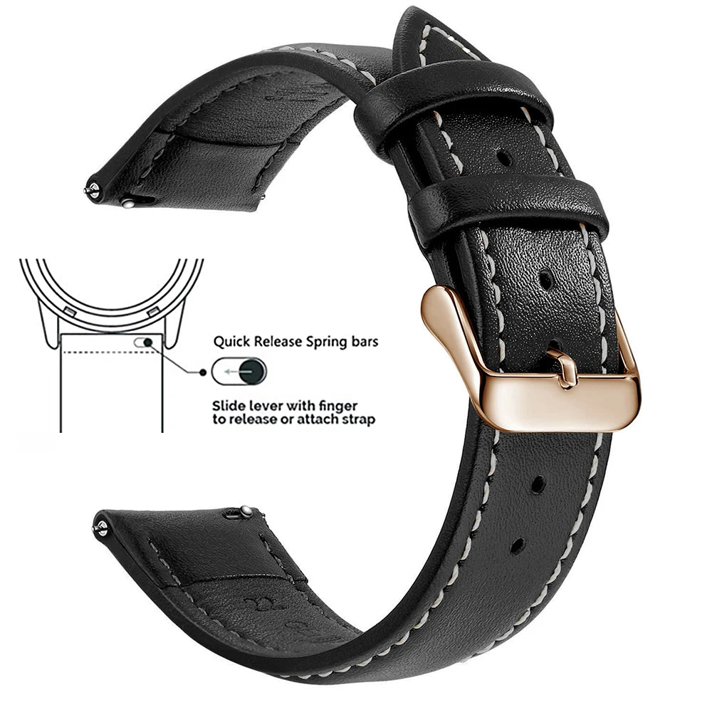 Top Grain Genuine Leather Watch Band, Quick Release 12/14/16/18/19/20/21/22/24 mm Watch Straps, Replacement Bands for Men Women