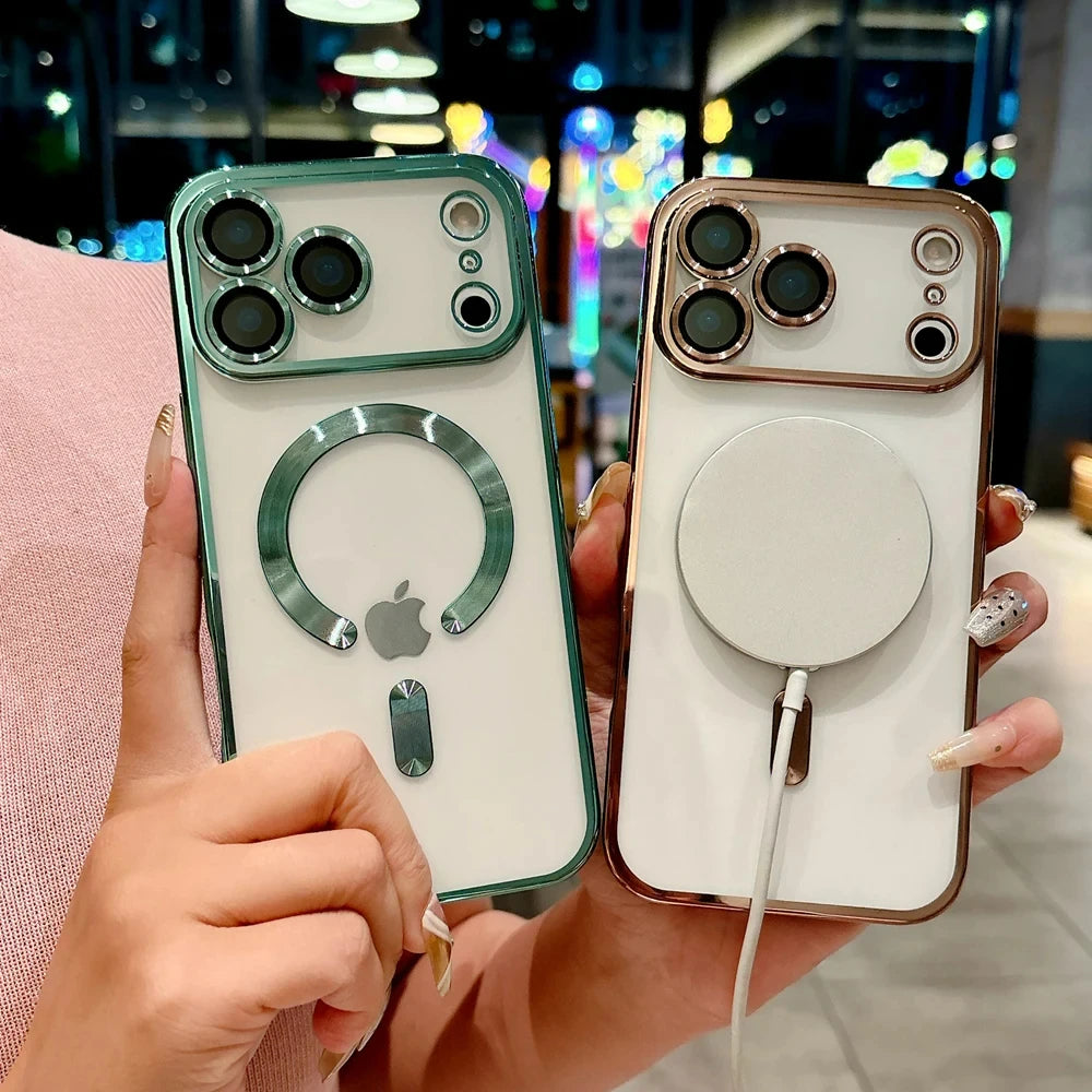 Luxury Magnetic For Magsafe Wireless Charge Plating Clear Case For iPhone 17 16 15 14 13 12 11 Pro Max Shockproof Silicone Cover