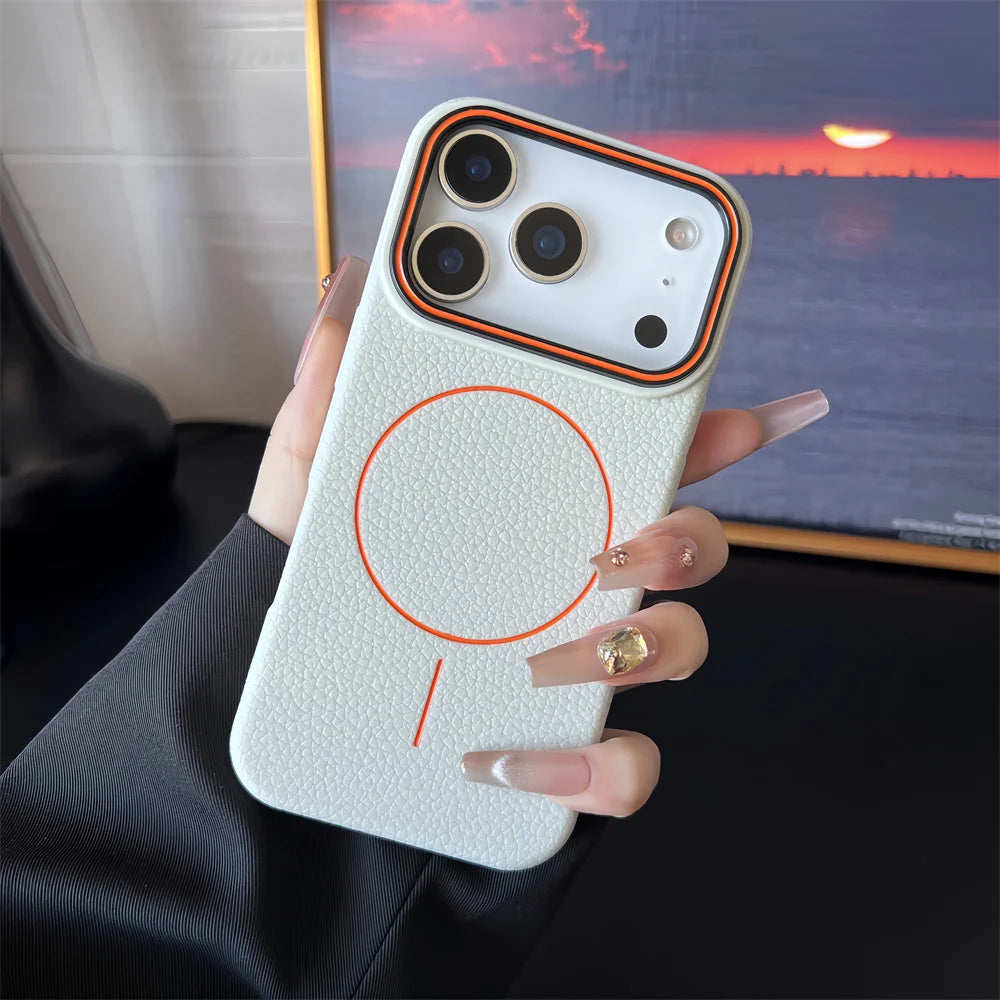 Frosted Hit Color Lichee Pattern Magnetic Phone Case For iPhone 17 Air 16 15 14 13 12 11 Pro Max Plus For Magsafe TPU Soft Cover