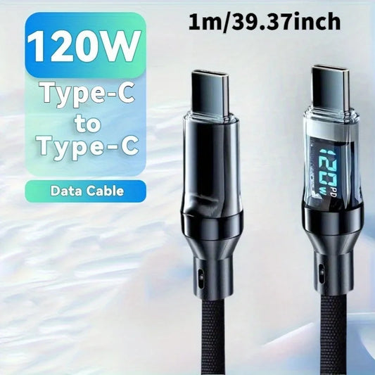 120W USB to Type C Cable Phone Super Fast Charging Cable With LED Display 100W Type-C To Type-C Data Cord For Huawei Oppo Vivo