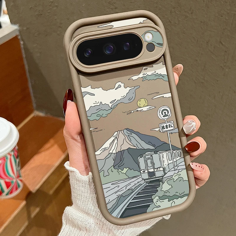 Landscape Pattern Solid Color TPU Case For Google Pixel 8 7 Pro 8A Pixel 9 Pro XL Shockproof Soft Silicone Cover Protector Cases