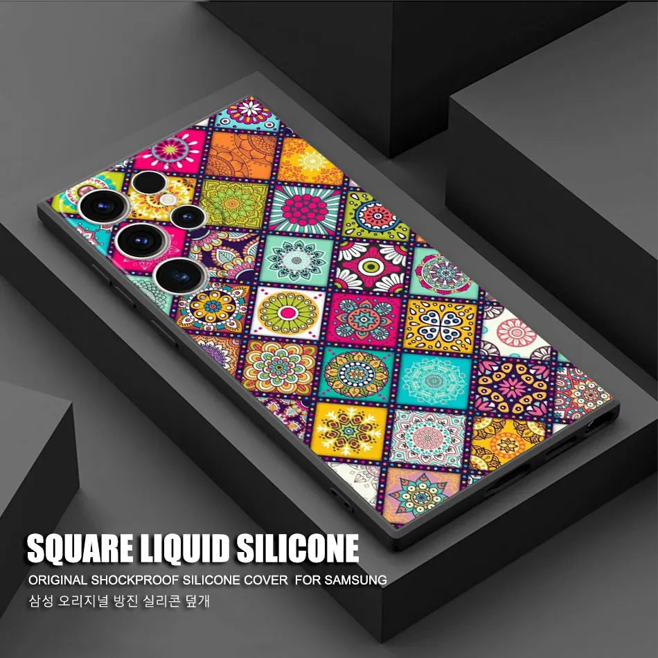 Mandala Luxury Case for Samsung Galaxy S20 S21 5G S24 Ultra S21 FE S23 Ultra S22 Plus S20 Plus S21 Plus S23 Black Soft Cover