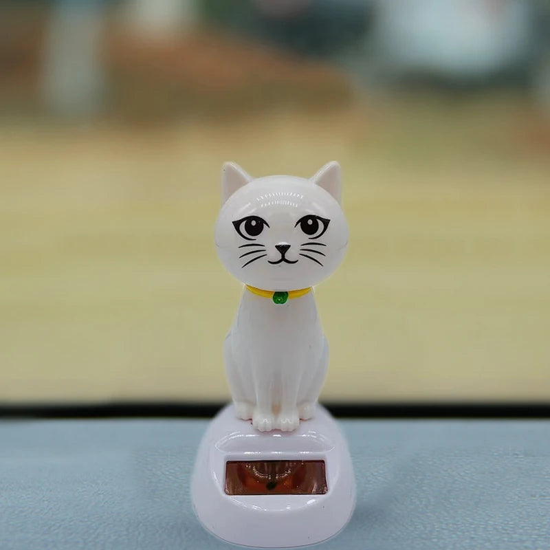 1pc Car Decoration Solar Energy Decoration Shaking Head Doll Cartoon Cat Shape Decoration Gift Creative Interior Automotive
