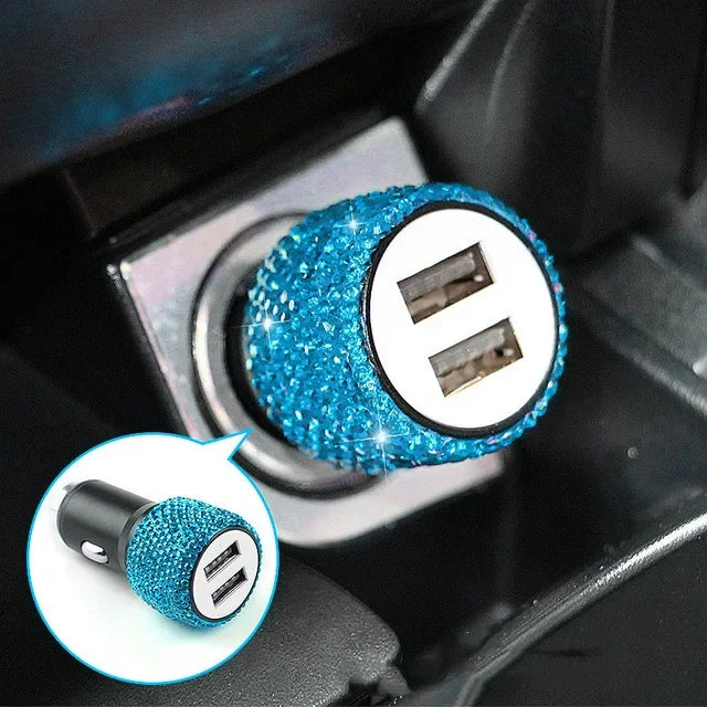 New Bling USB Car Charger 5V 2.1A Dual Port Fast Adapter Pink Car Decor Car Styling Diamond Car Accessories Interior for Woman