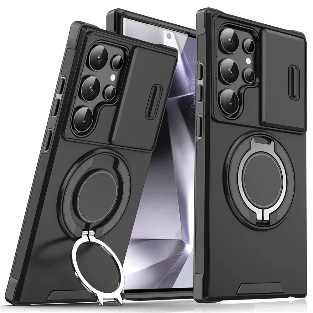Armor Magnetic Bracket Case for Samsung S25 S24 S22 S21 S23 S20 Ultra Plus FE Slide Camera Protection Shockproof Cover